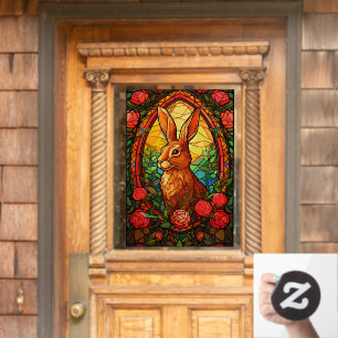 Bunny Rabbit Colorful Floral Faux Stained Glass Window Cling