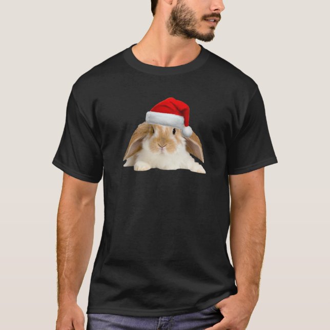 Bunny Rabbit Cute Santa Hat Image Funny Christmas T-Shirt (Front)