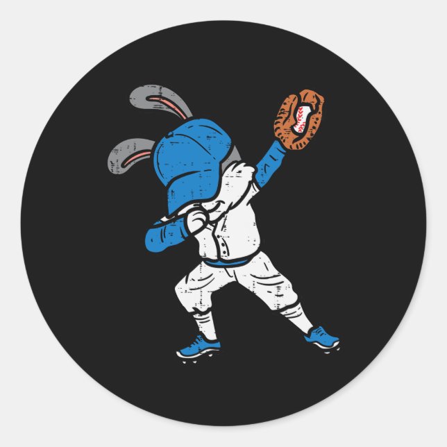 Bunny Rabbit Dab Baseball Easter Sport Pitcher Boy Classic Round Sticker (Front)