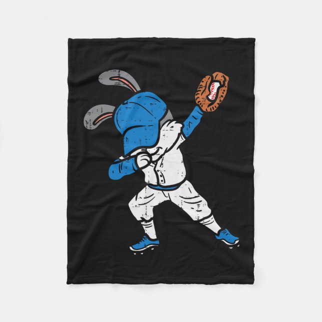 Bunny Rabbit Dab Baseball Easter Sport Pitcher Boy Fleece Blanket (Front)