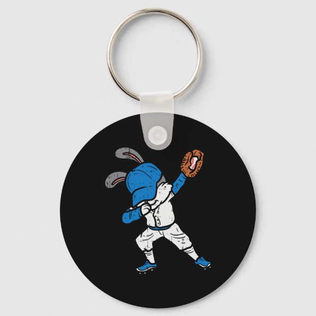 Bunny Rabbit Dab Baseball Easter Sport Pitcher Boy Keychain (Front)