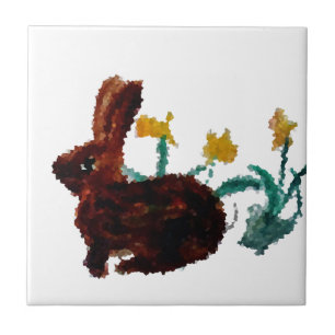Bunny Rabbit Daffodil Art Spring Ceramic Tile