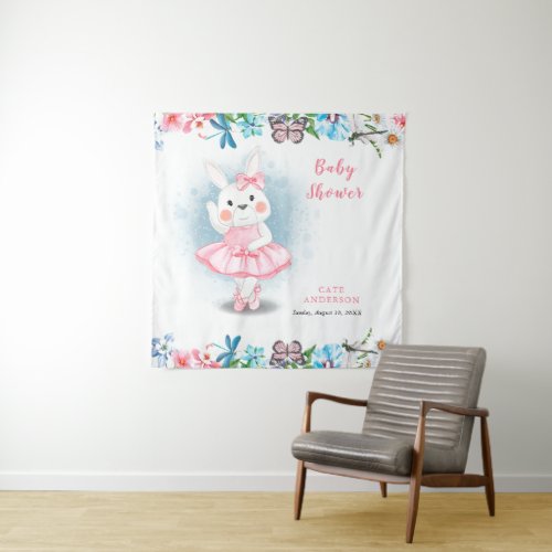 Bunny Rabbit Dancing Ballerina Baby Shower   Tapestry