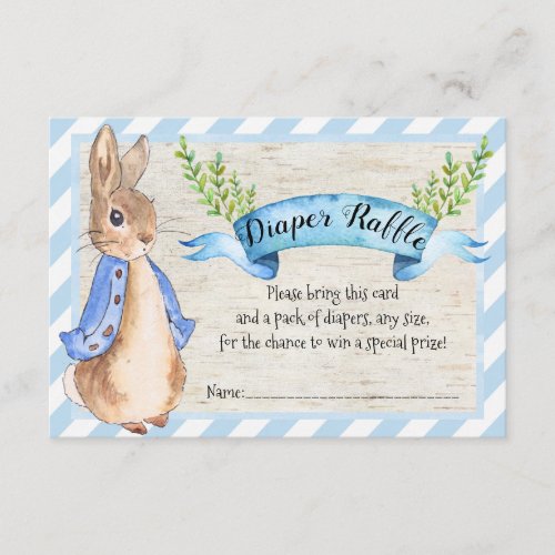 Bunny Rabbit Diaper Raffle Card Baby Shower Boy