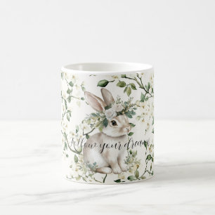 Bunny Rabbit Dreams White Flowers Leaves Coffee Mug