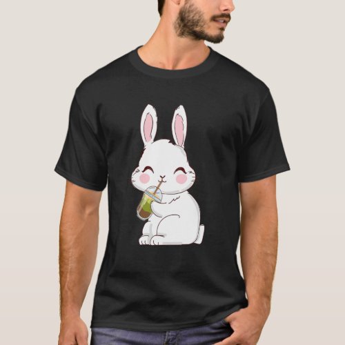 Bunny Rabbit Drinking Bubble Tea Cream Puff Straw T_Shirt