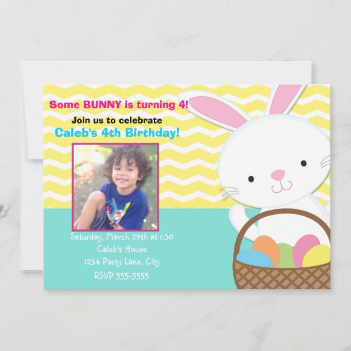 Bunny Rabbit Easter Birthday Photo Invitation