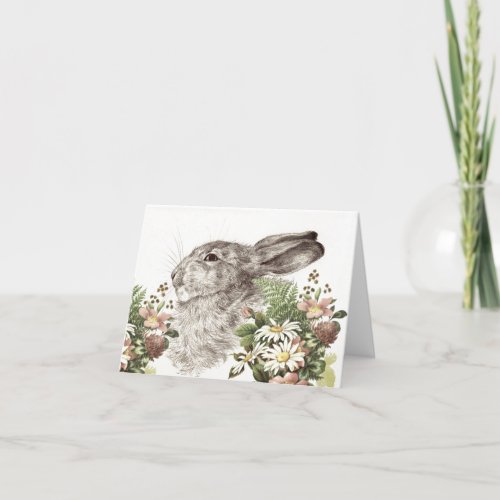 Bunny Rabbit Easter Daisy Flower Fern Spring  Holiday Card