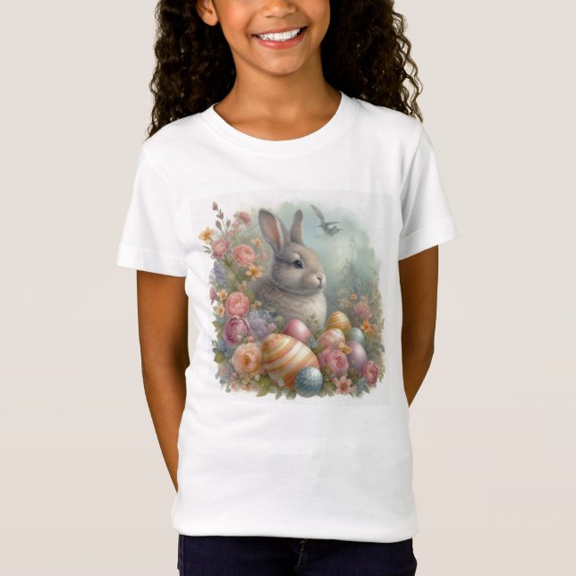  Bunny Rabbit /Easter Egg Hunt Girls T-Shirt (Front)