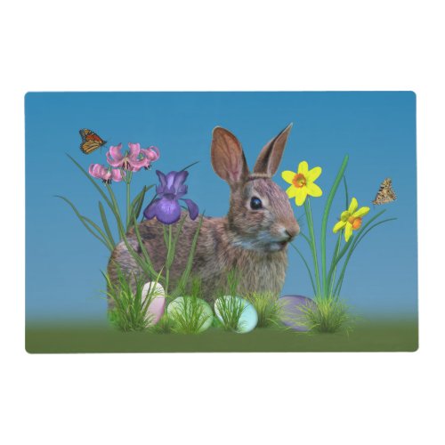 Bunny Rabbit  Easter Eggs Flowers Placemat