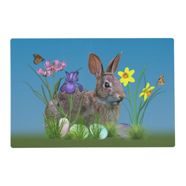 Bunny Rabbit,  Easter Eggs, Flowers Placemat (Front)