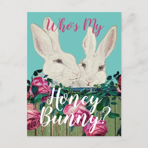 Bunny Rabbit Easter Pastel Floral Romance Cute Holiday Postcard