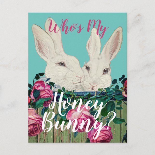 Bunny Rabbit Easter Pastel Floral Romance Cute Holiday Postcard (Front)