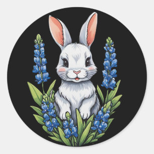Bunny Rabbit Easter Texas Bluebonnet Classic Round Sticker