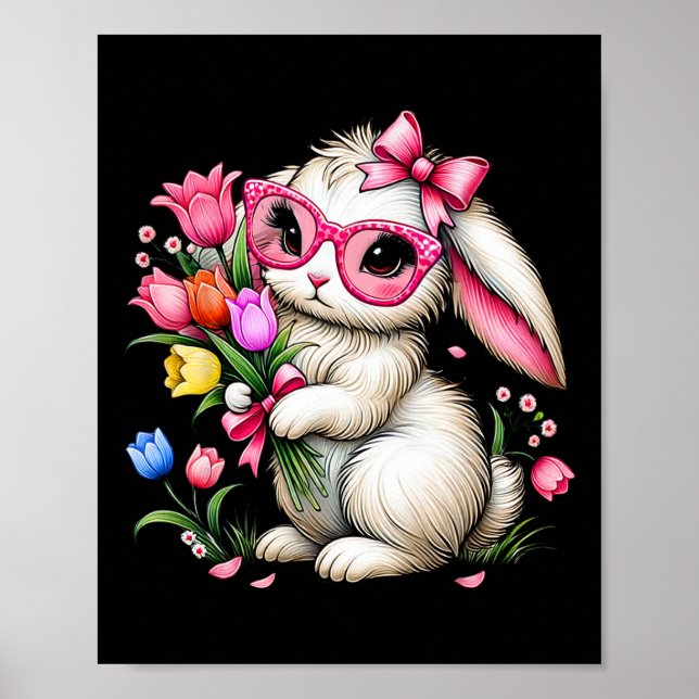 Bunny Rabbit Easter Tulip Spring Flowers Floral Wo Poster (Front)