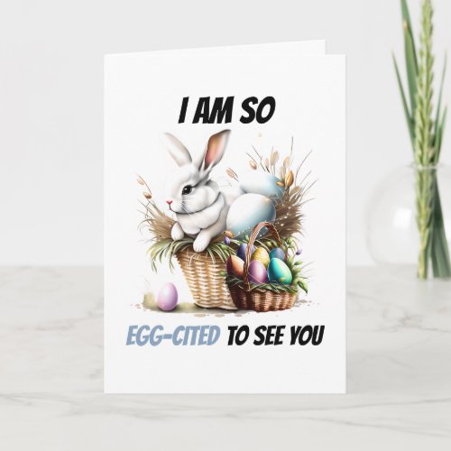 Bunny rabbit eggcited to see you happy holiday card