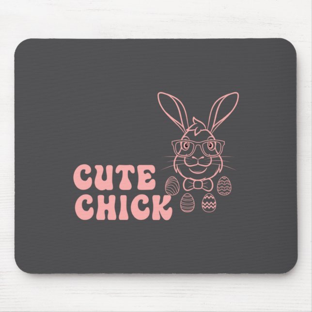 Bunny Rabbit Eggs Hunting Happy Easter Day Cute Ch Mouse Pad (Front)
