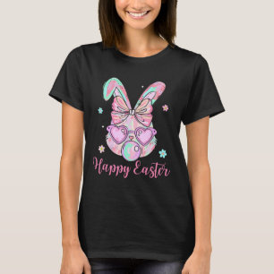 Bunny Rabbit Face Coquette Bow Easter Day Bubblegu T-Shirt