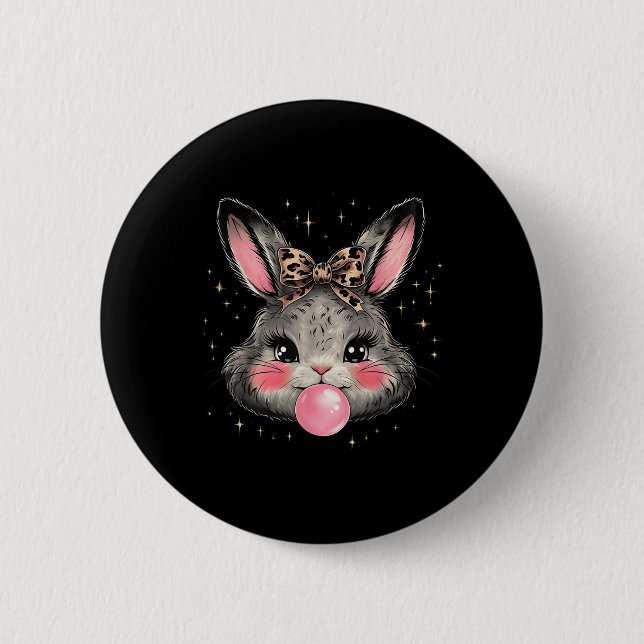 Bunny Rabbit Face Leopard Coquette Bow Easter Day  Button (Front)