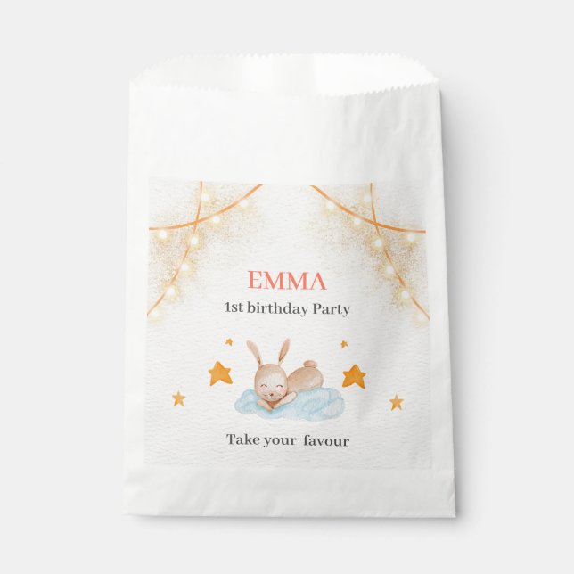 Bunny rabbit first birthday party favor bag  (Front)