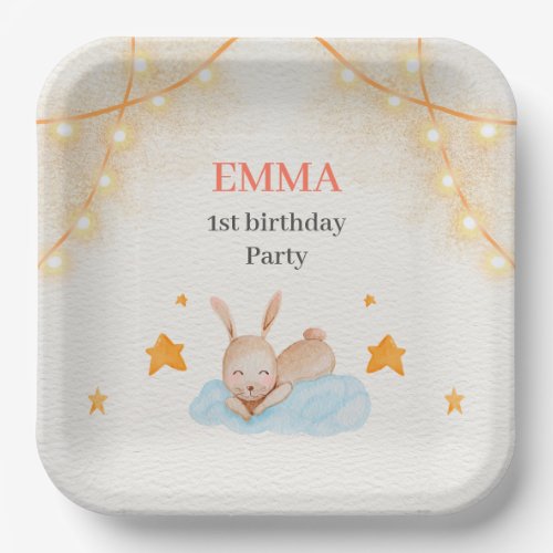 Bunny rabbit first birthday party Paper Plate