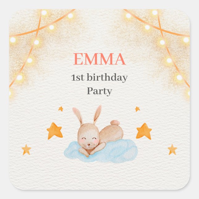 Bunny Rabbit First Birthday Party  Square Sticker (Front)