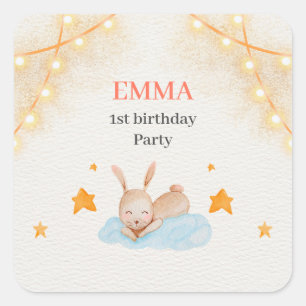 Bunny Rabbit First Birthday Party Square Sticker