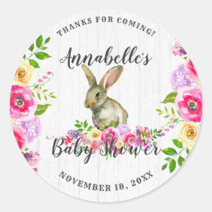 Bunny Rabbit Floral Baby Girl Shower Thank You Classic Round Sticker