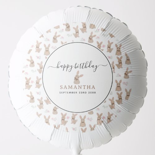 Bunny Rabbit Floral Wildflowers Coquette Birthday Balloon