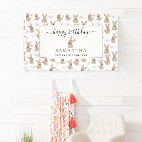 Bunny Rabbit Floral Wildflowers Coquette Birthday Banner