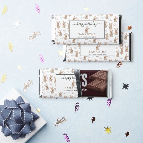 Bunny Rabbit Floral Wildflowers Coquette Birthday Hershey Bar Favors