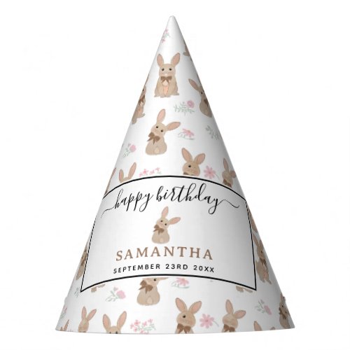 Bunny Rabbit Floral Wildflowers Coquette Birthday Party Hat