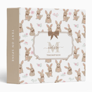 Bunny Rabbit Floral Wildflowers Coquette Bow 3 Ring Binder
