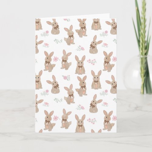 Bunny Rabbit Floral Wildflowers Coquette Bow Card