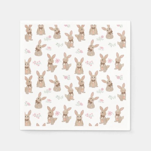 Bunny Rabbit Floral Wildflowers Coquette Bow Napkins