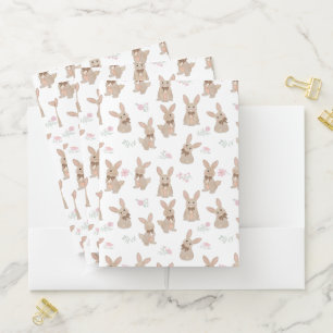 Bunny Rabbit Floral Wildflowers Coquette Bow Pocket Folder