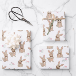 Bunny Rabbit Floral Wildflowers Coquette Bow Wrapping Paper Sheets