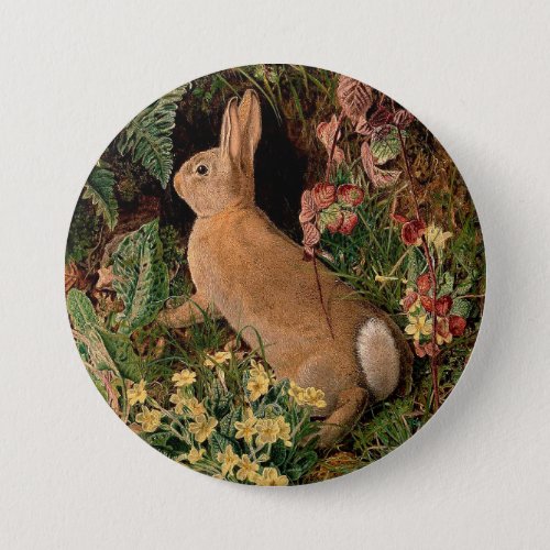 Bunny rabbit flower fern vintage woodland spring button