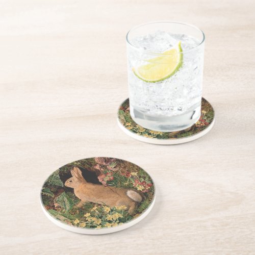 Bunny rabbit flower fern vintage woodland spring coaster