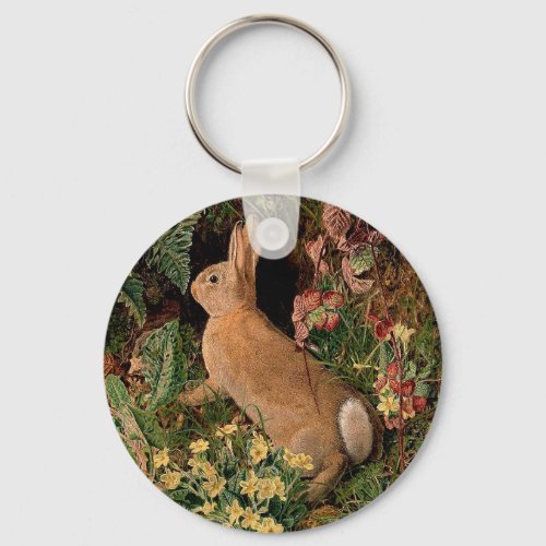 Bunny rabbit flower fern vintage woodland spring keychain