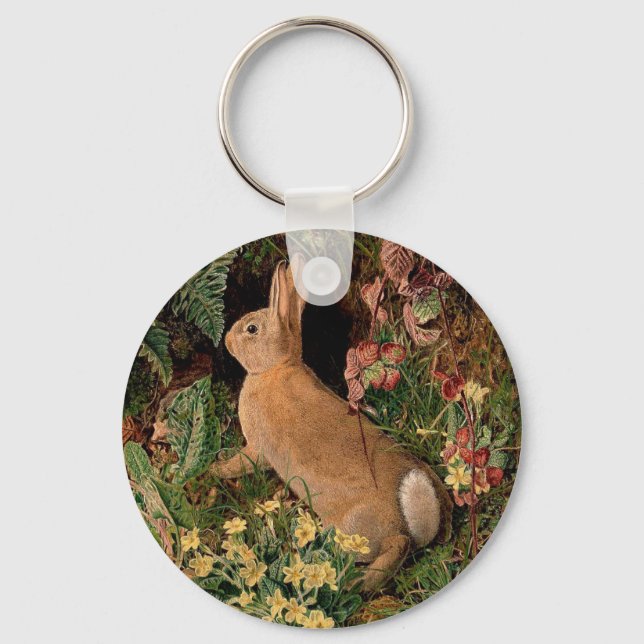 Bunny rabbit flower fern vintage woodland spring keychain (Front)