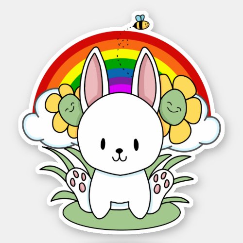 Bunny Rabbit Flowers and A Rainbow Sticker