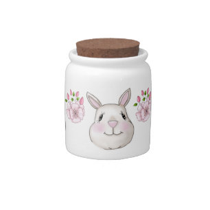 Bunny Rabbit & Flowers Candy Jar