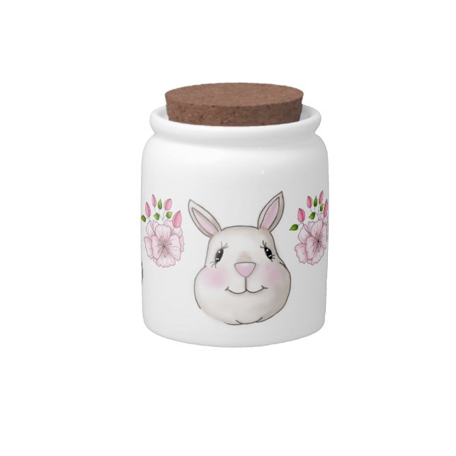 Bunny Rabbit & Flowers Candy Jar (Front)