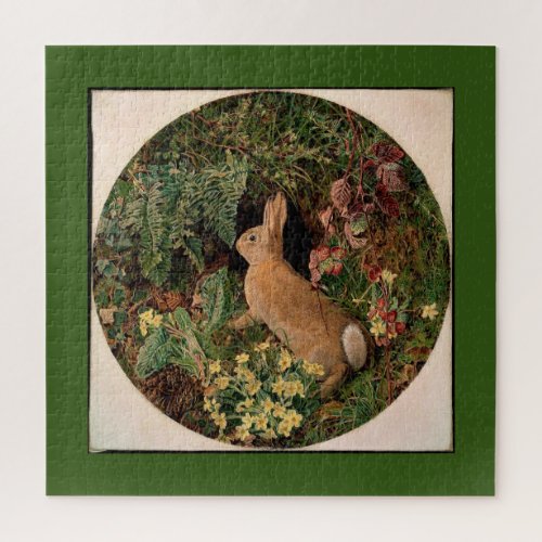 Bunny rabbit flowers ferns vintage woodland spring jigsaw puzzle