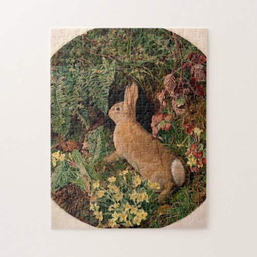 Bunny rabbit flowers ferns vintage woodland spring jigsaw puzzle