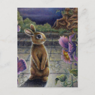 Bunny Rabbit & Flowers Night Dreaming Postcard