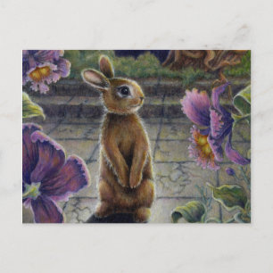 Bunny Rabbit & Flowers Night Dreaming Postcard