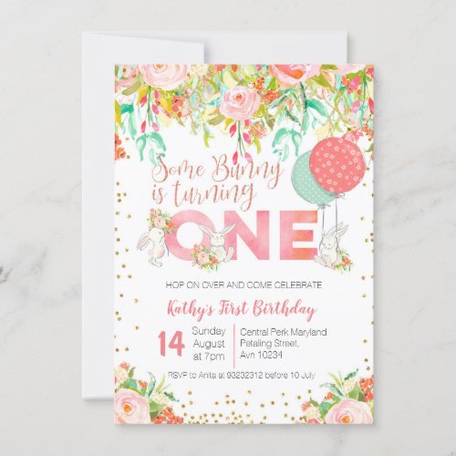 Bunny Rabbit Garden Birthday Party Invitation