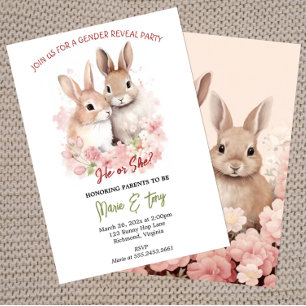 Bunny Rabbit Gender Reveal Invitation